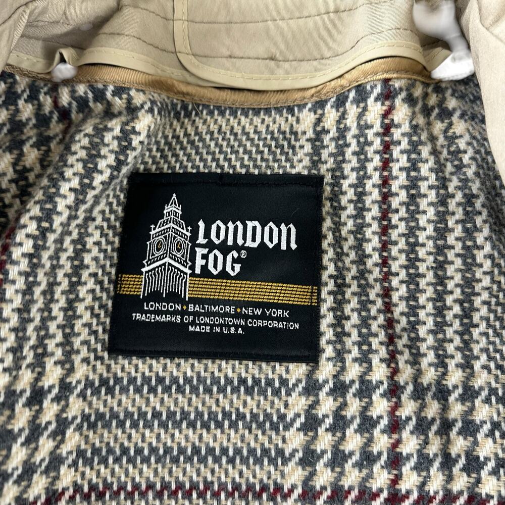 Vintage London Fog Coat Womens Size Large Wool Beige Navy Plaid Removable Lining - Picture 6 of 13
